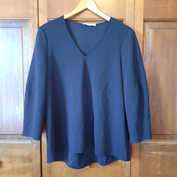 Tibi Black V-neck 3/4 Length Sleeve Popover Blouse Size Small - Picture 1 of 9